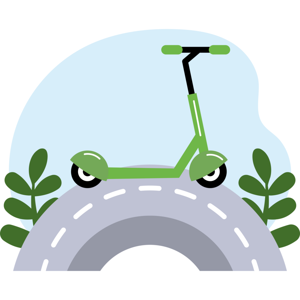 green kick push scooter on road png