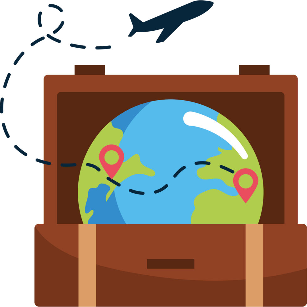 tourism plane with bag and globe png