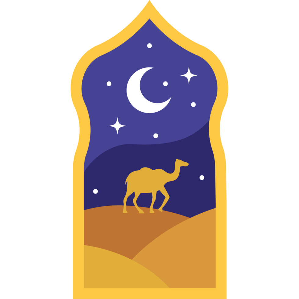 camel in the night with crescent moon png