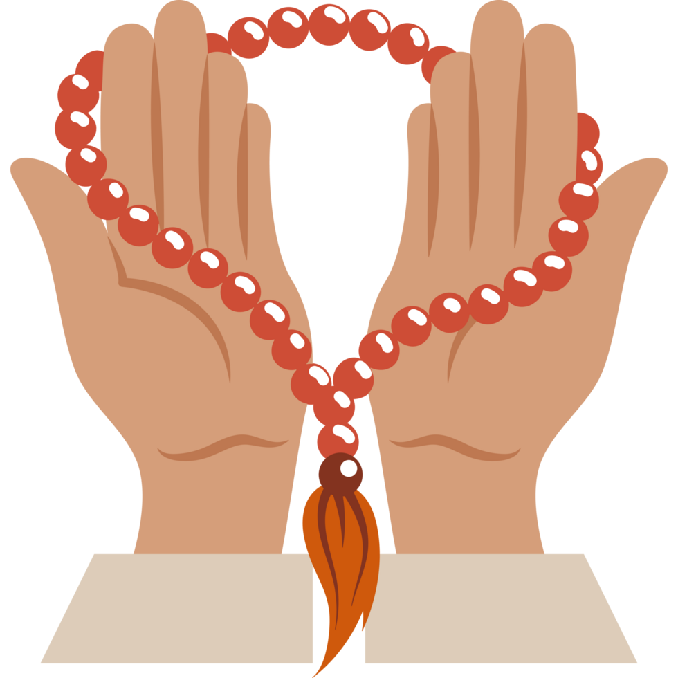 praying hands holding islamic misbaha png