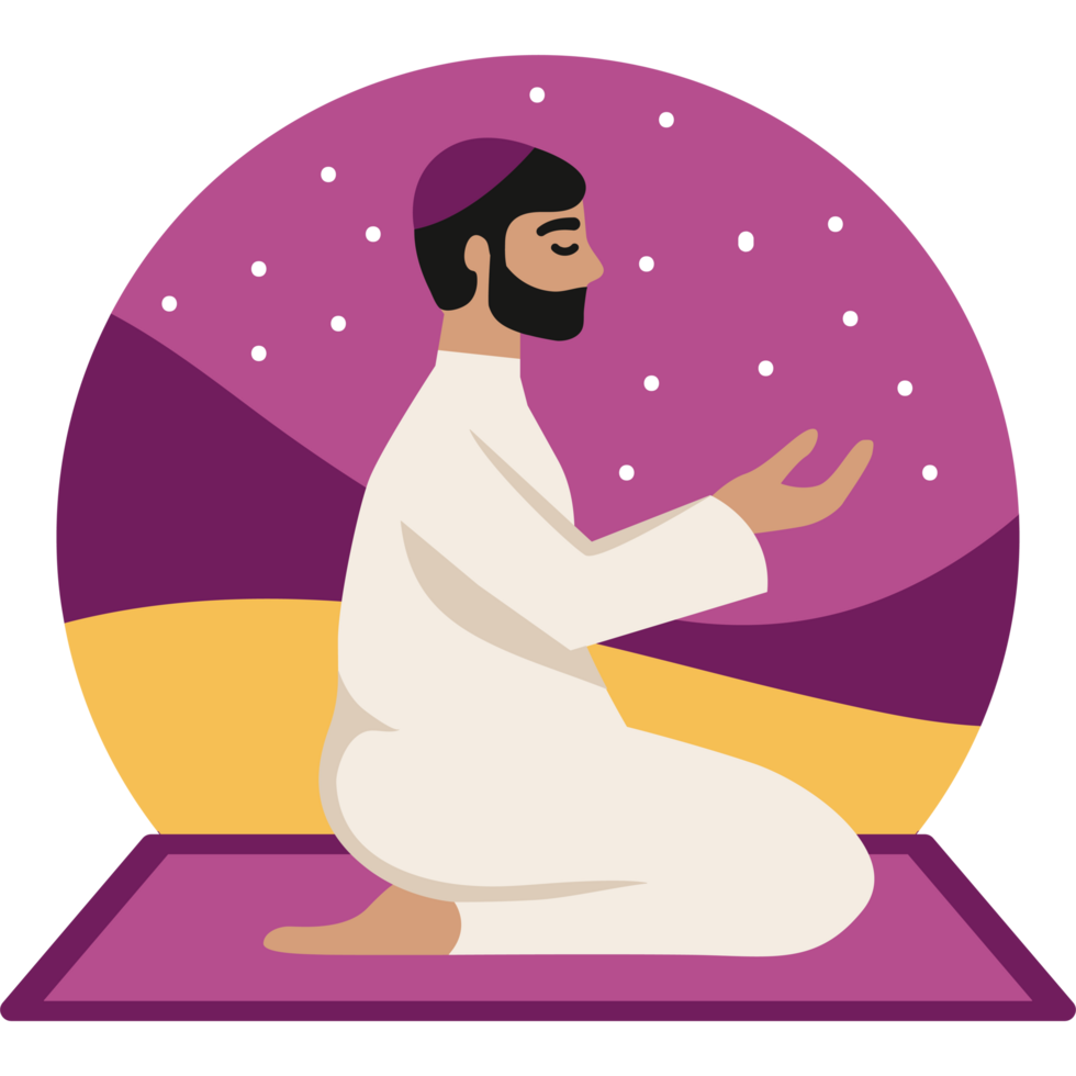 muslim man praying on prayer mat png