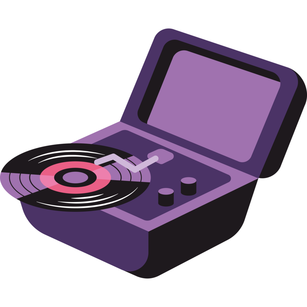 turntable record player in suitcase and vinyl png