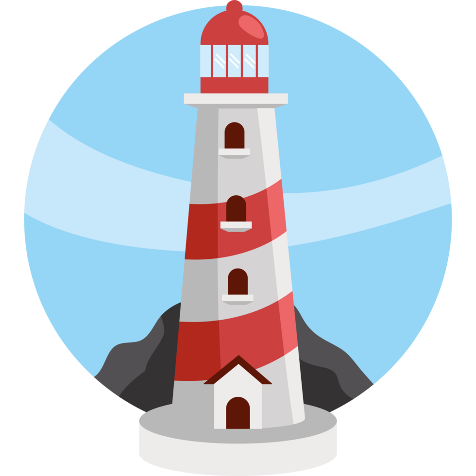 lighthouse and rocks on summer day png