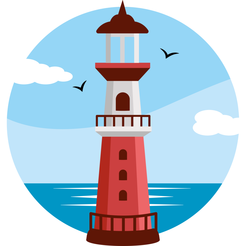 lighthouse on the beach with seagulls png
