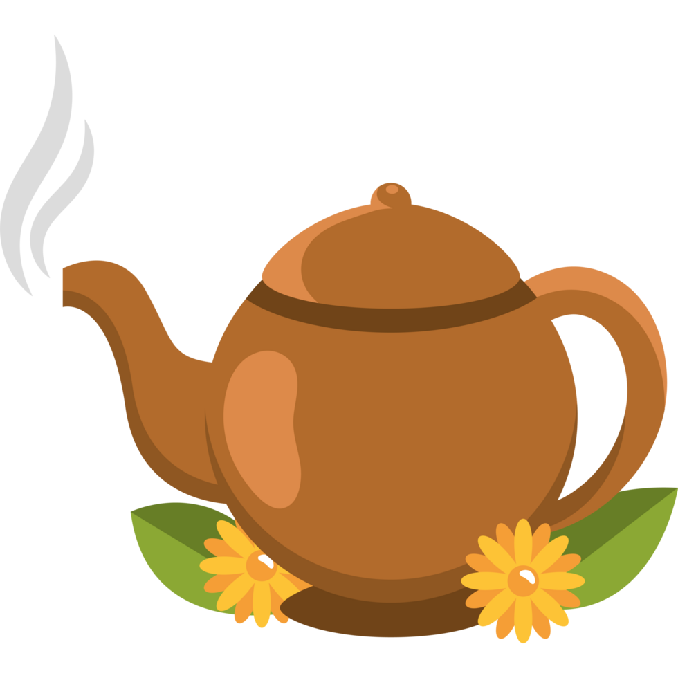 clay tea pot with flowers png