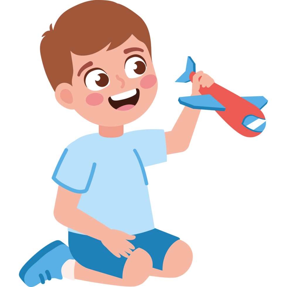 little boy playing with a toy airplane png