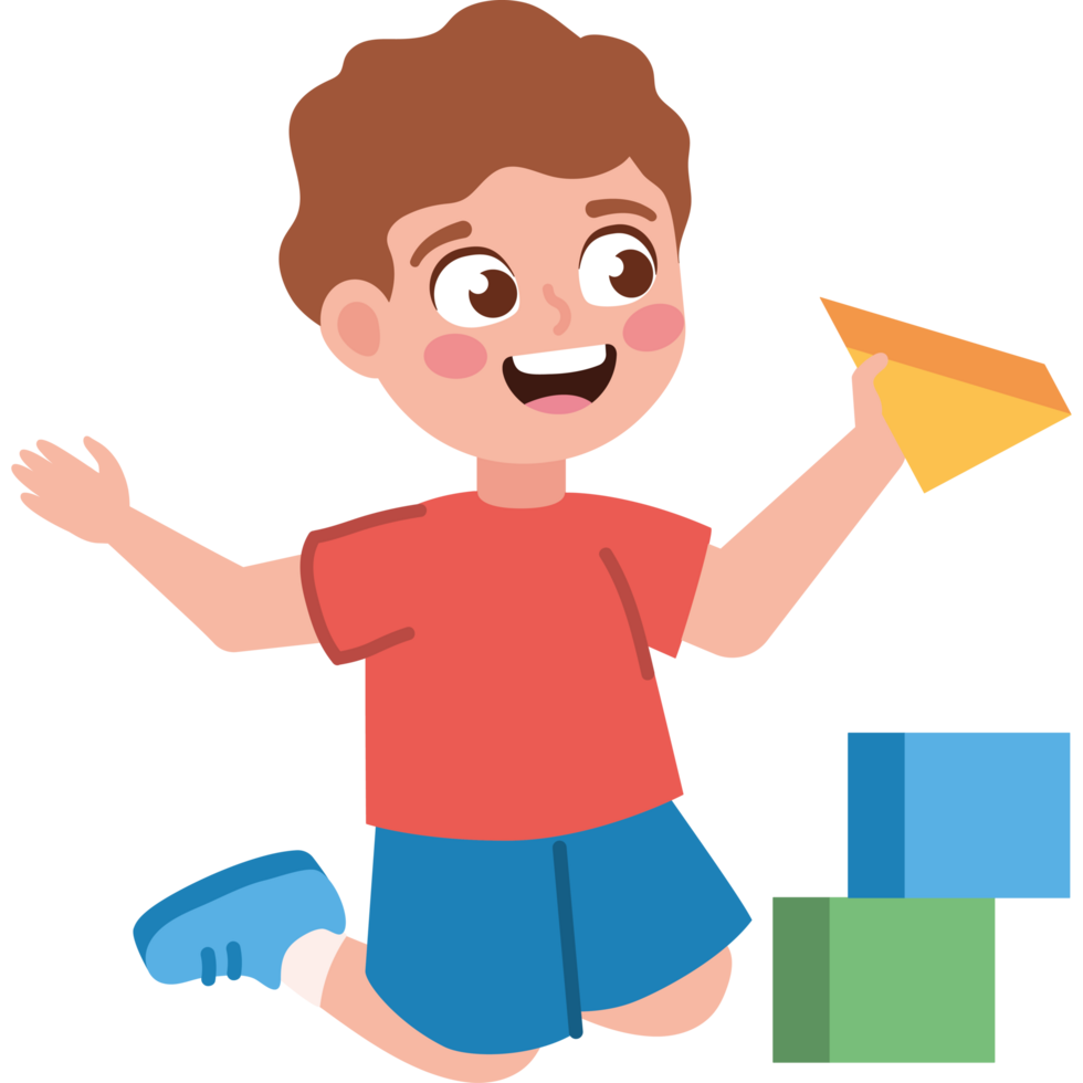 smiling boy playing with wooden blocks png