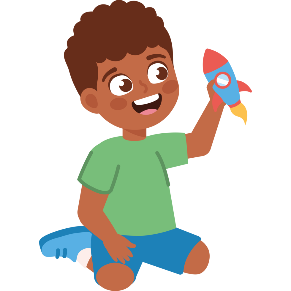 cute little boy playing with rocket png