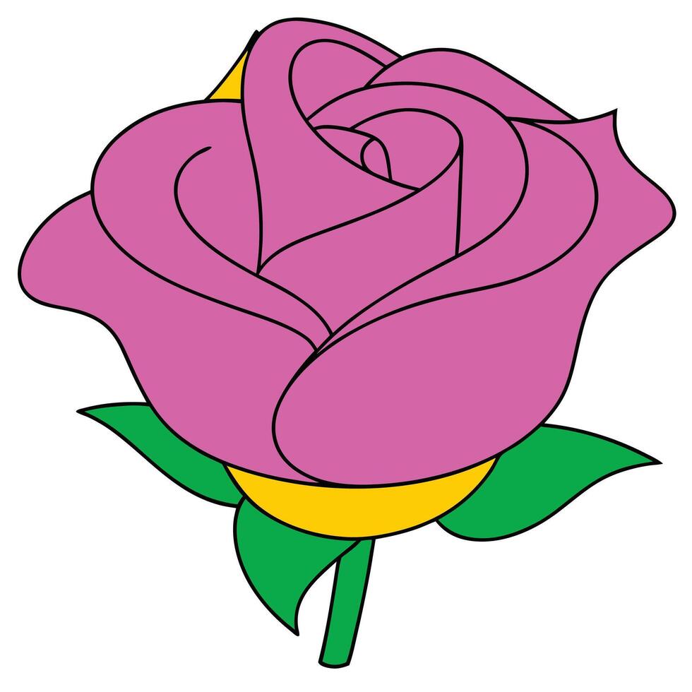 Pink Rose Flower Illustration, Simple Cartoon Style, Floral Design vector