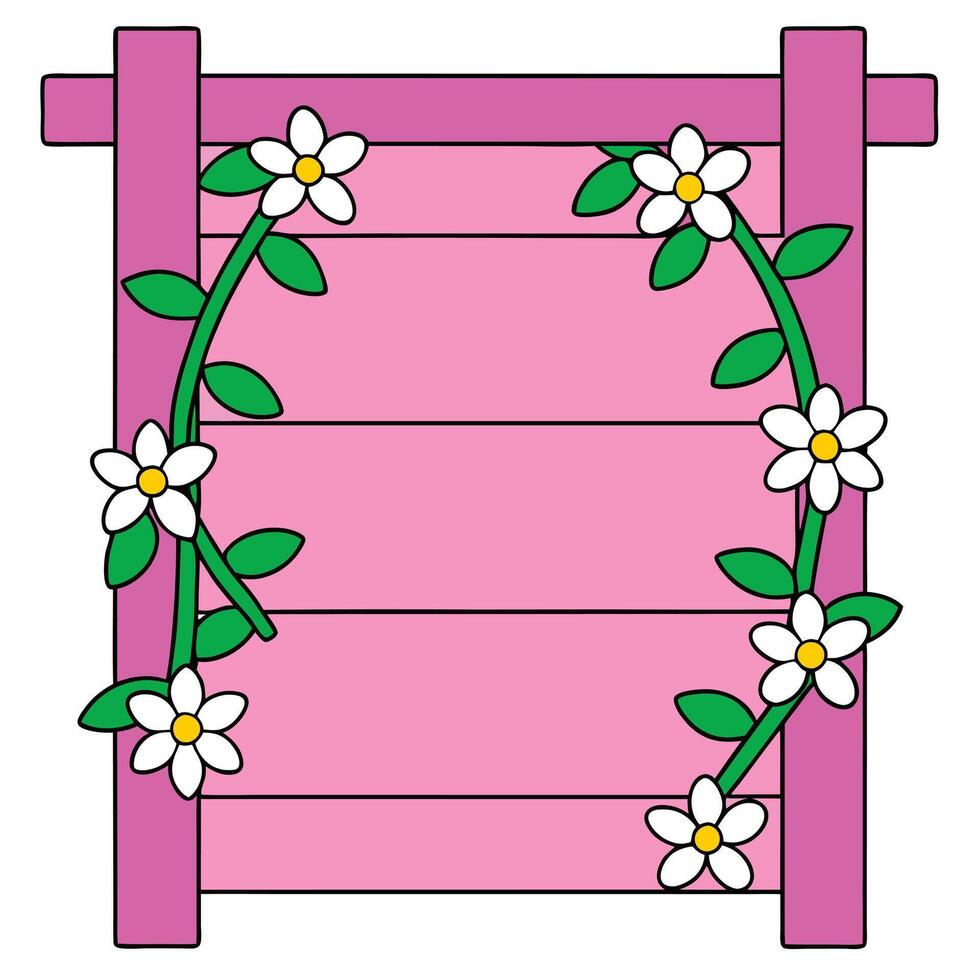 Pink Wooden Frame with Blooming White Daisies Vine vector