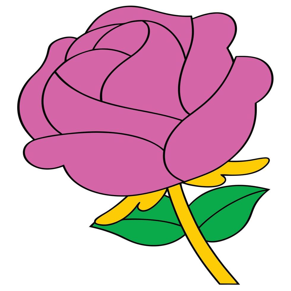 Pink Rose Flower Illustration, Simple Floral Design, Botanical Art vector