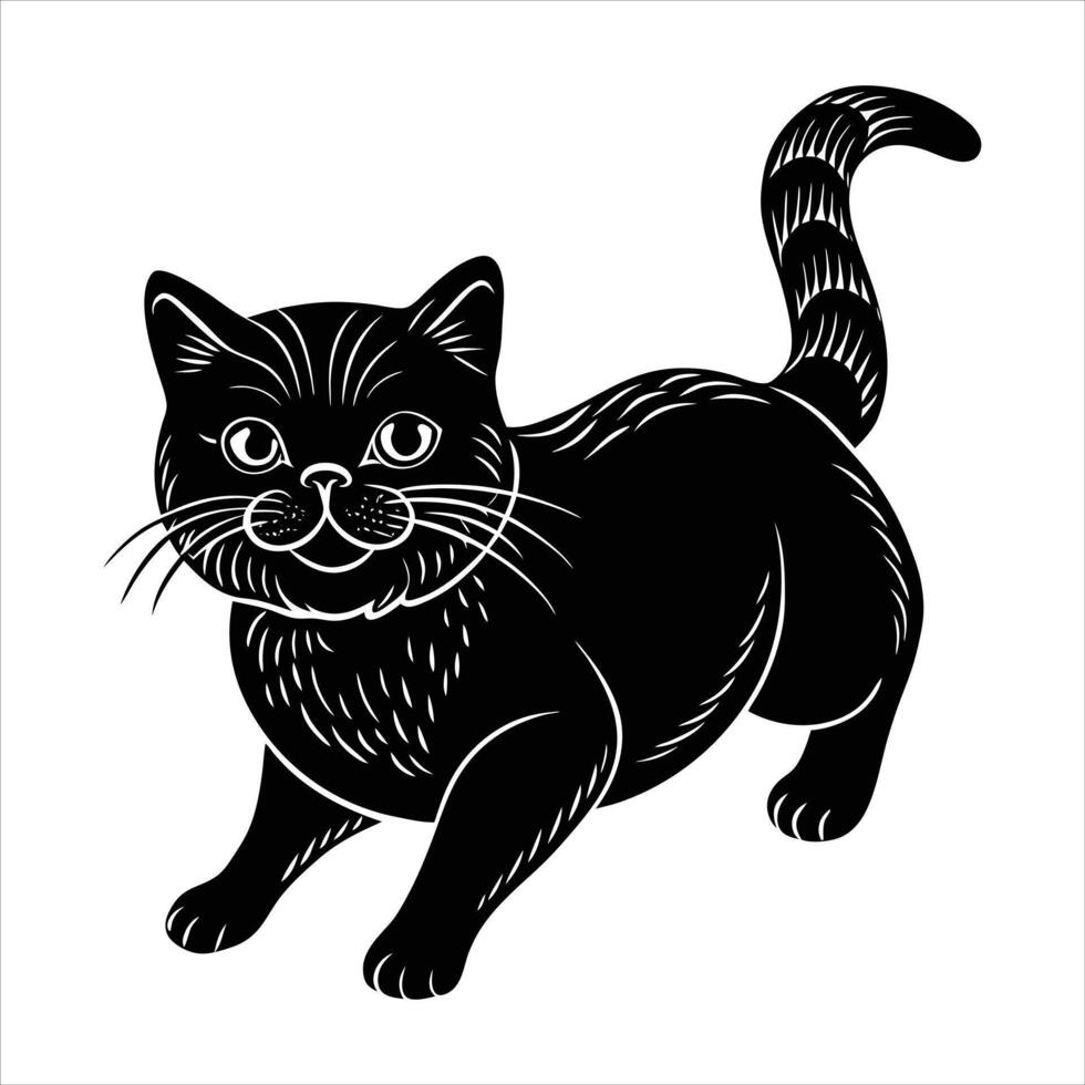 Graceful black cat walking side vector