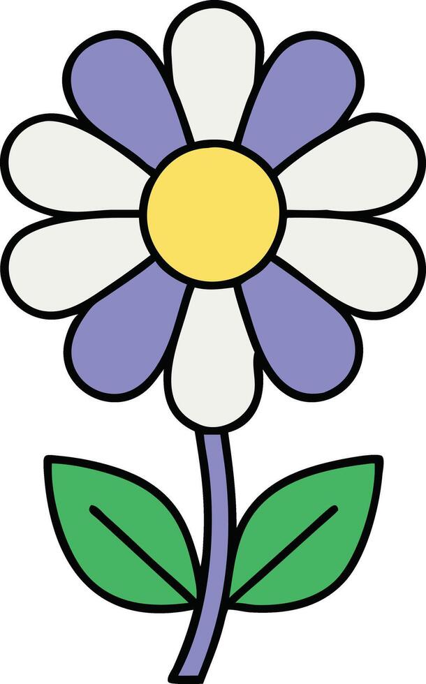 Cartoon Daisy Flower Illustration Petals, Stem, Leaves, Bloom vector