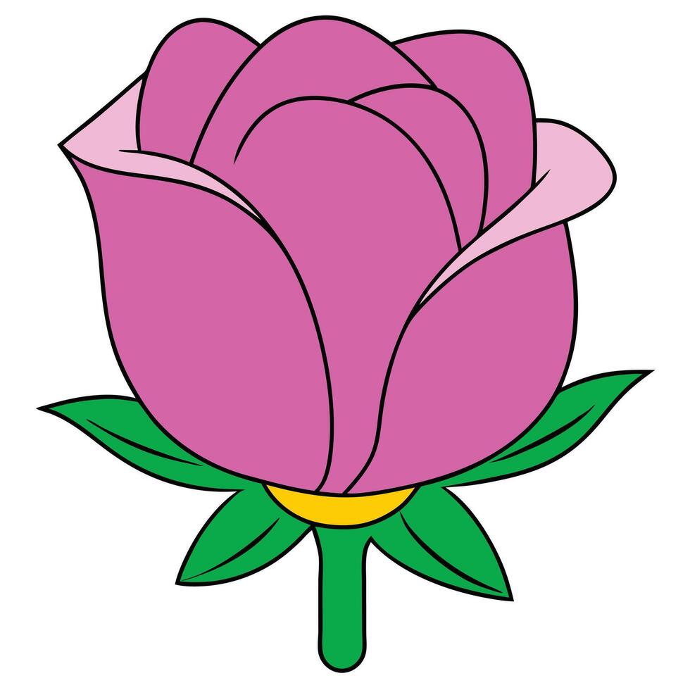 Pink Rose Flower Illustration Simple, Cartoon, Bud, Bloom, Petal vector