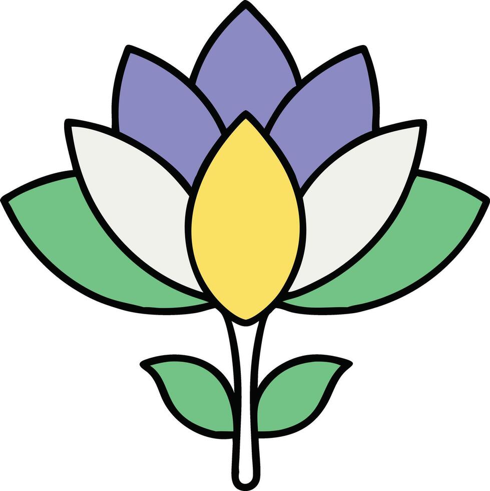 Stylized Floral Design Lotus Flower, Petals, Leaves, Bloom vector