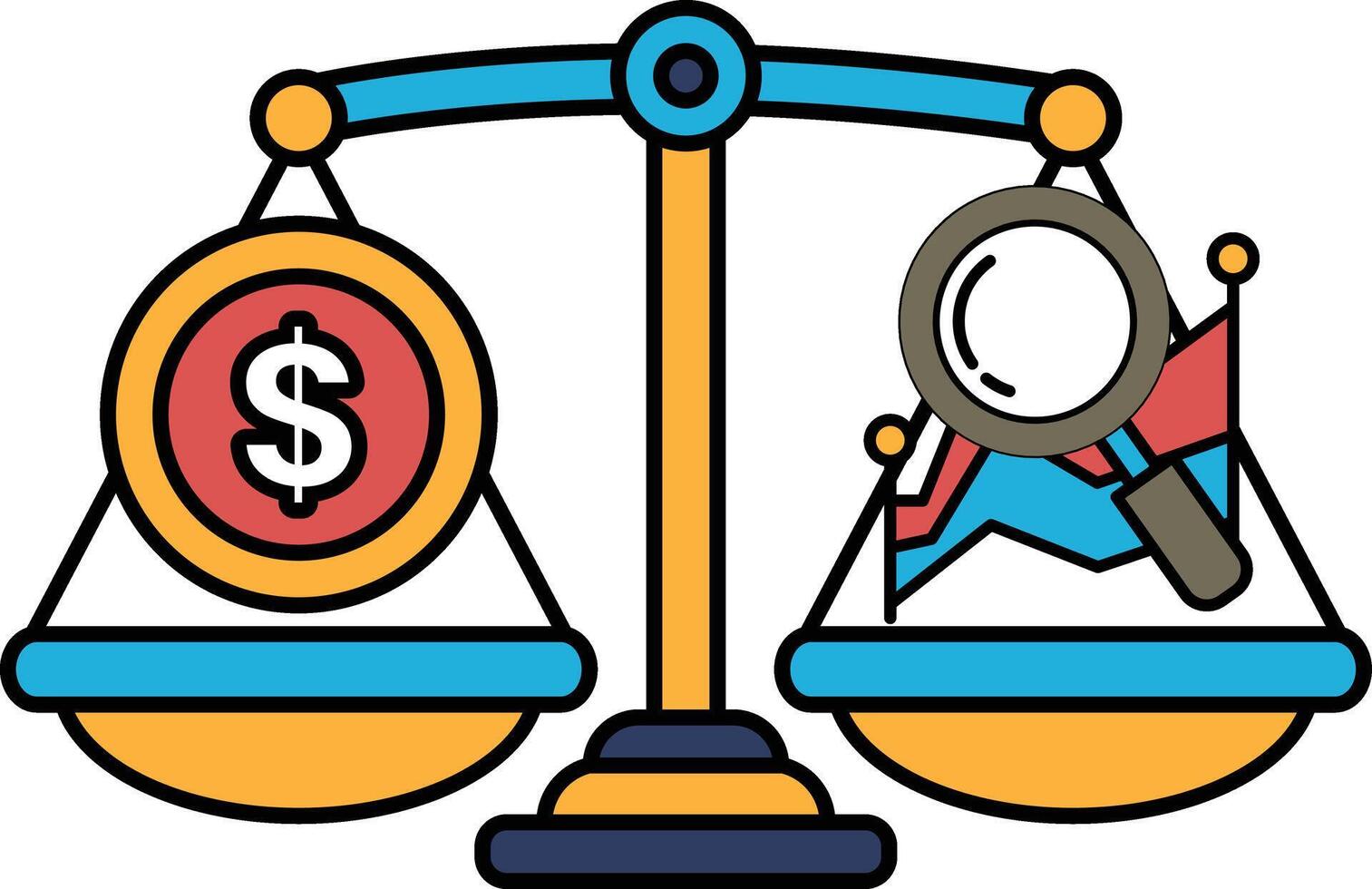 A scale with a dollar sign on one side and a magnifying glass on the other vector