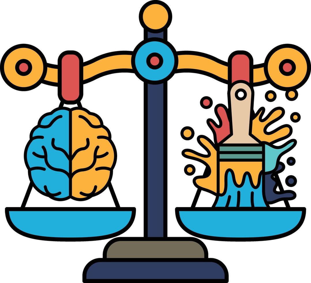 A scale with a brain on one side and a paintbrush on the other vector