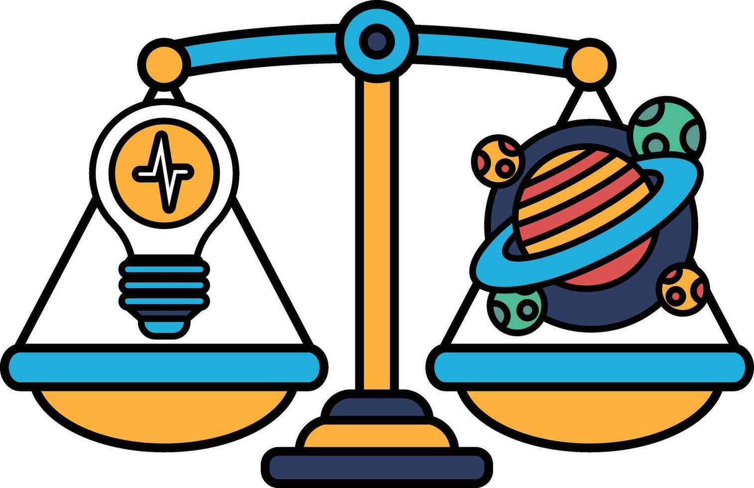 A scale with a light bulb on one side and a planet on the other vector