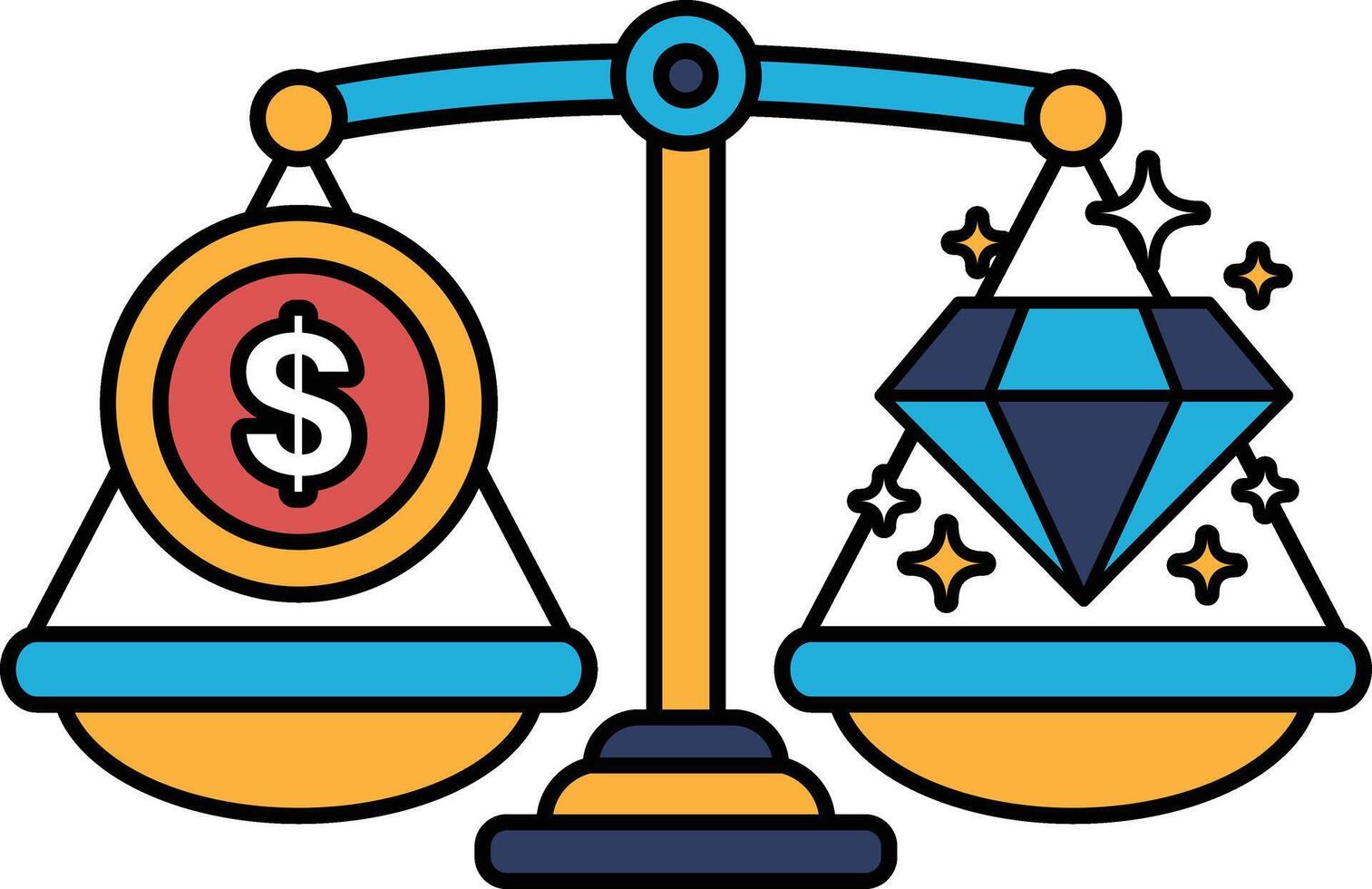A scale with a dollar sign on one side and a diamond on the other vector