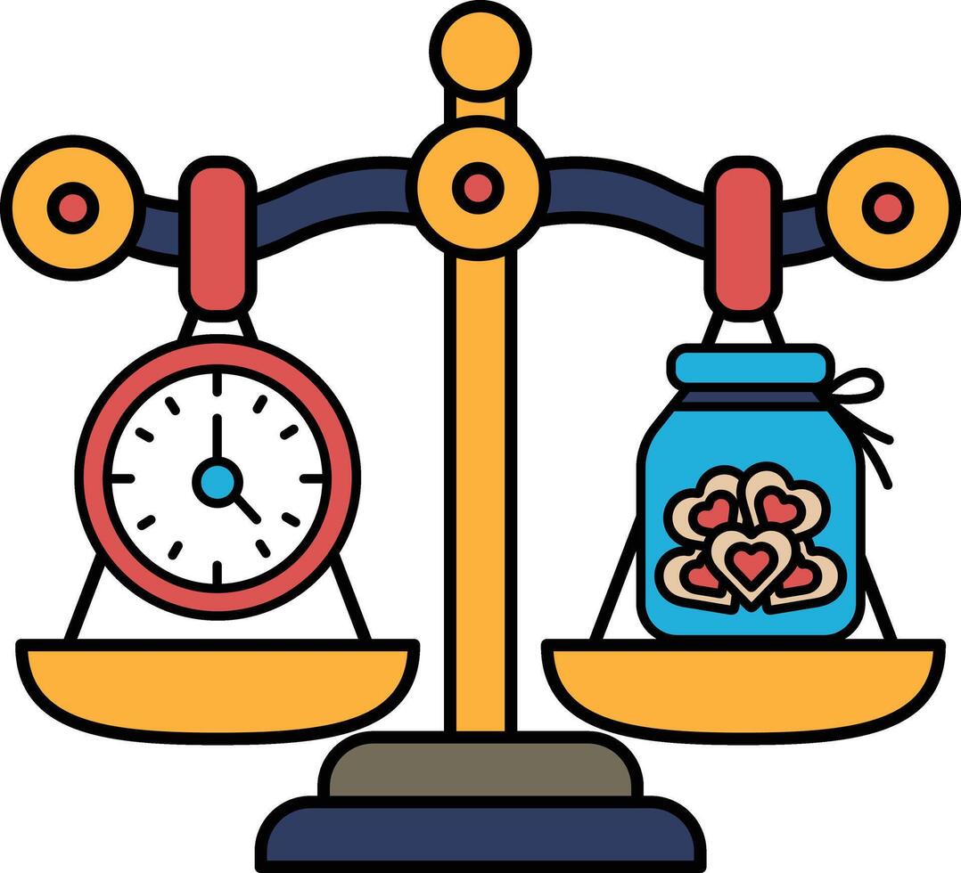 A scale with a clock on one side and a jar of cookies on the other vector