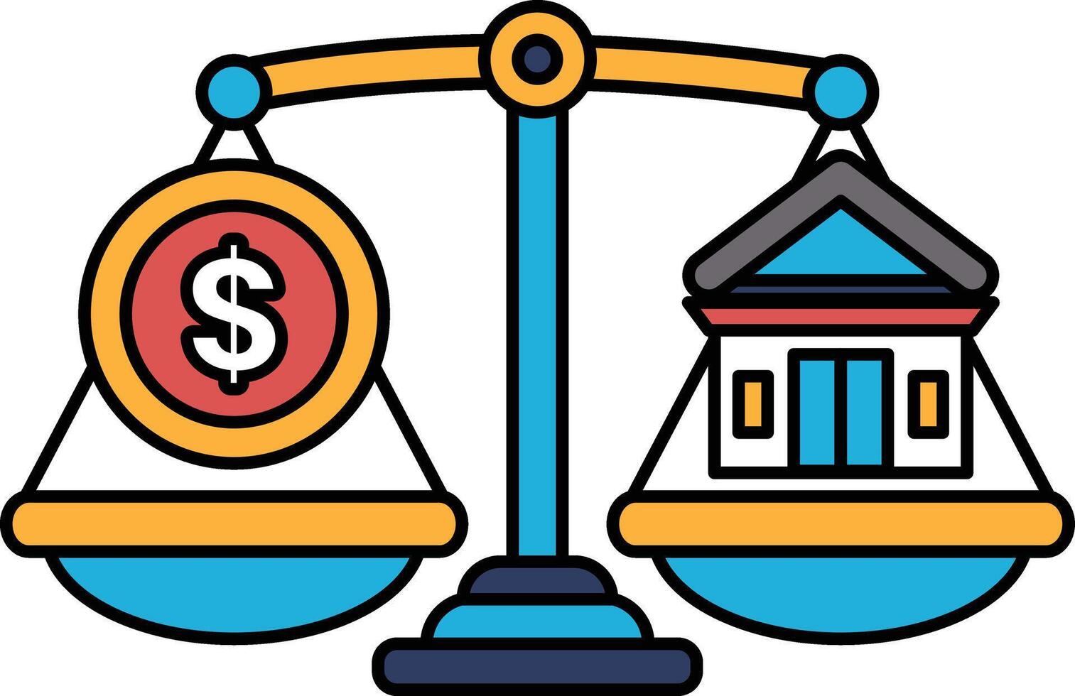 A scale with a dollar sign on one side and a house on the other vector