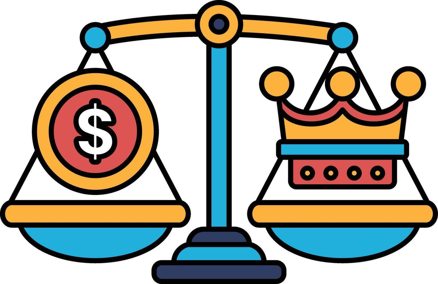 A scale with a dollar sign on one side and a crown on the other vector