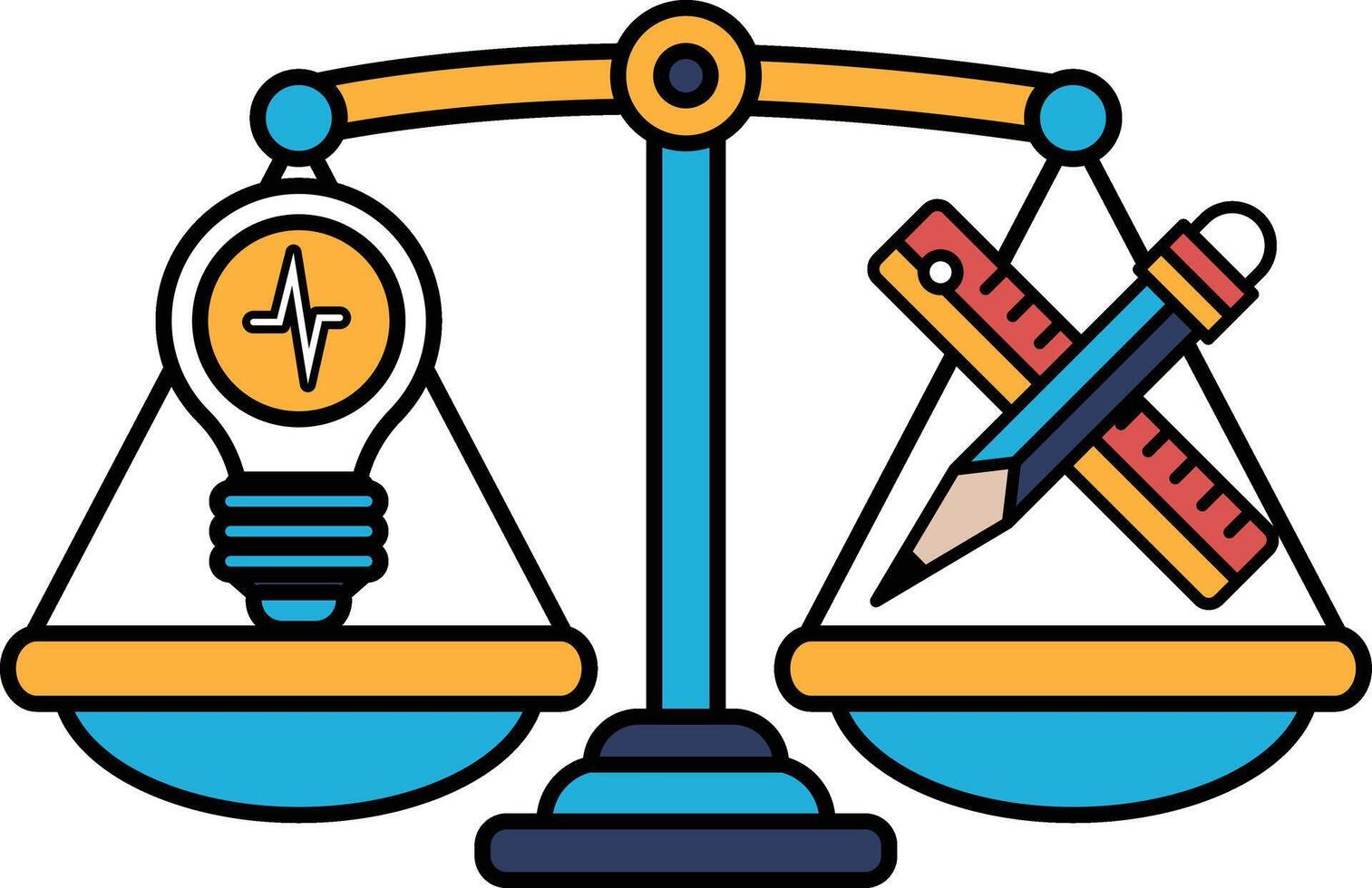 A scale with a pencil and a light bulb on it vector