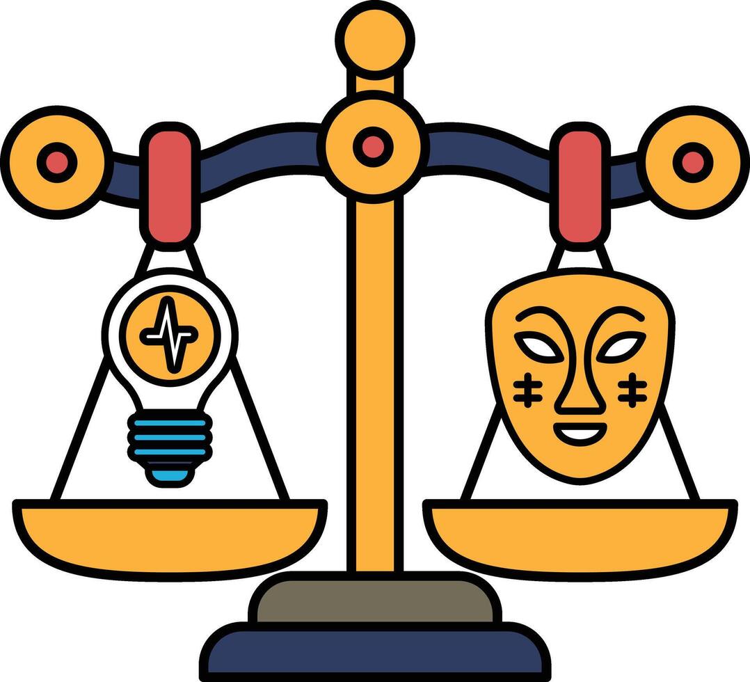 A scale with a light bulb on one side and a mask on the other vector