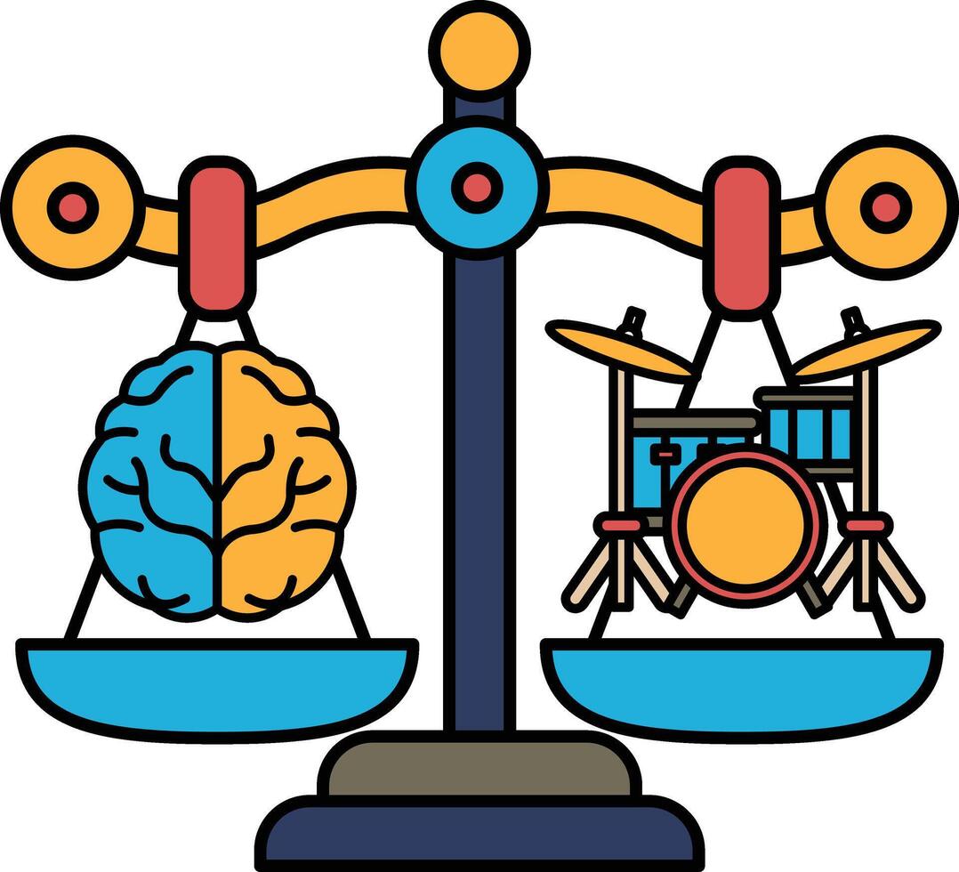 A scale with a brain on one side and a drum on the other vector