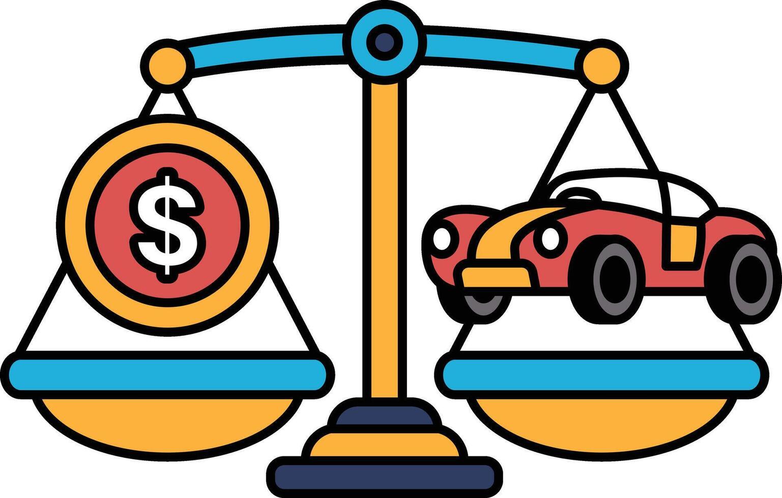 A scale with a car on one side and a dollar on the other vector