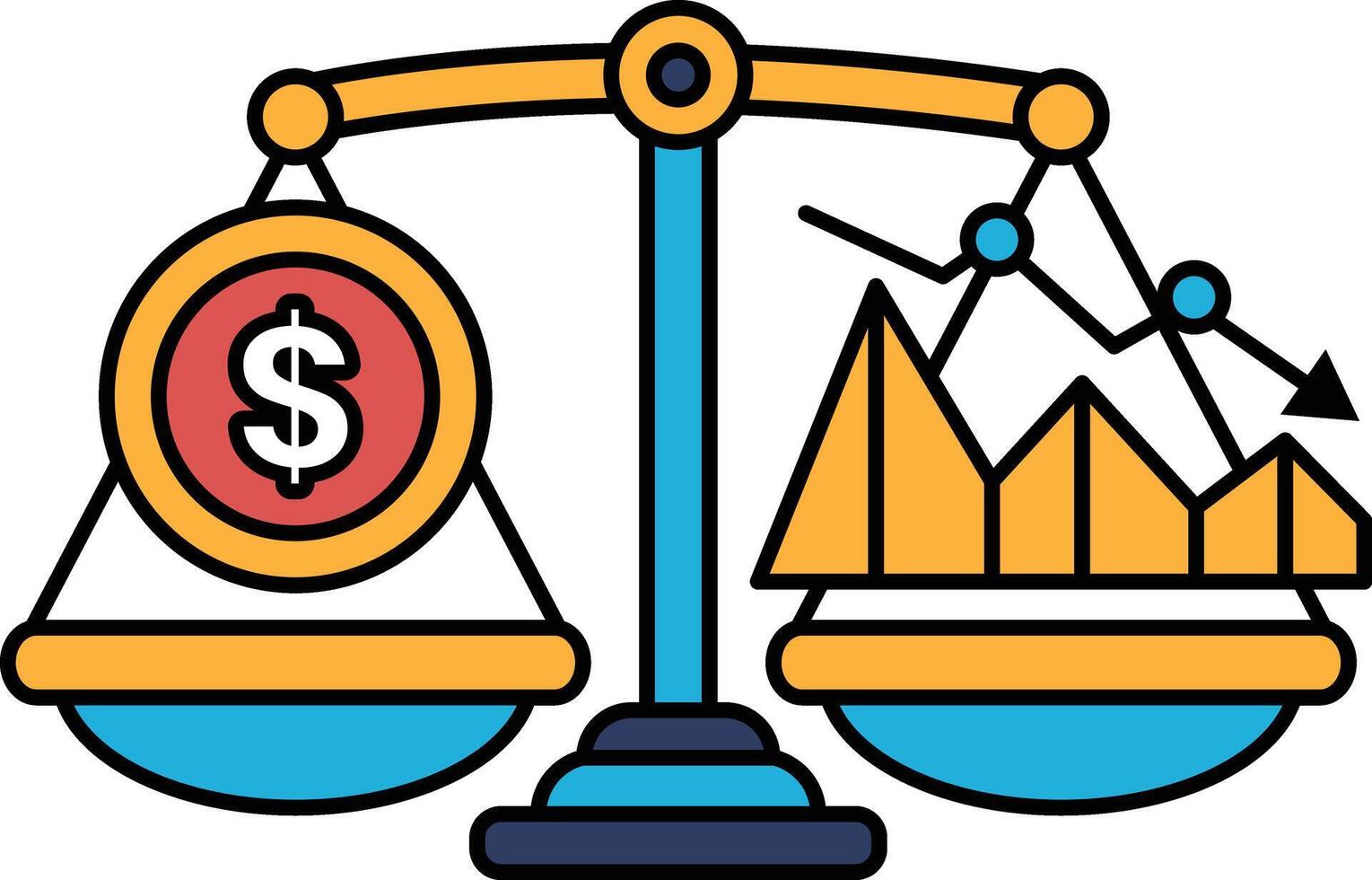 A scale with a dollar sign on one side and a graph on the other vector