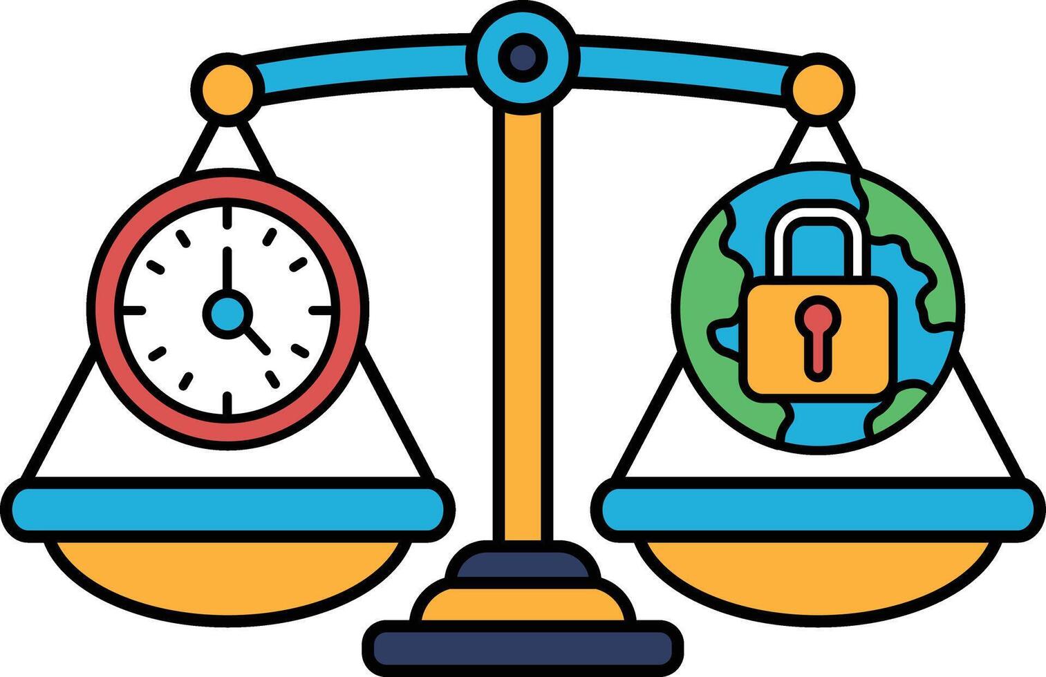 A scale with a clock on one side and a lock on the other vector