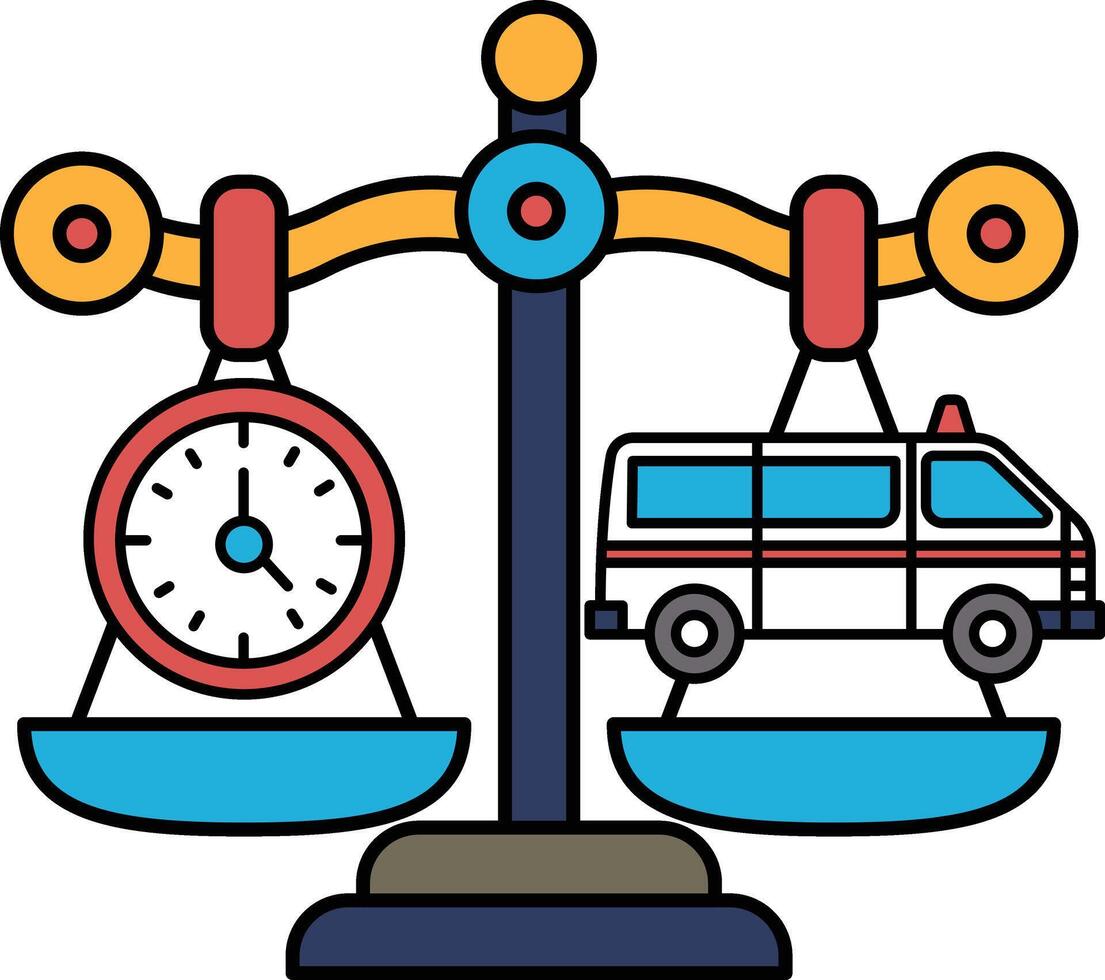 A scale with a clock and a van on it vector