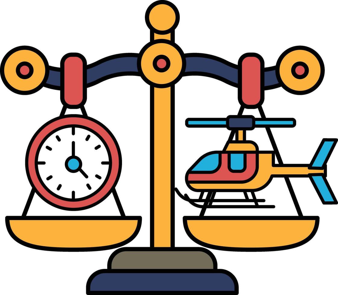 A scale with a clock and a helicopter on it vector