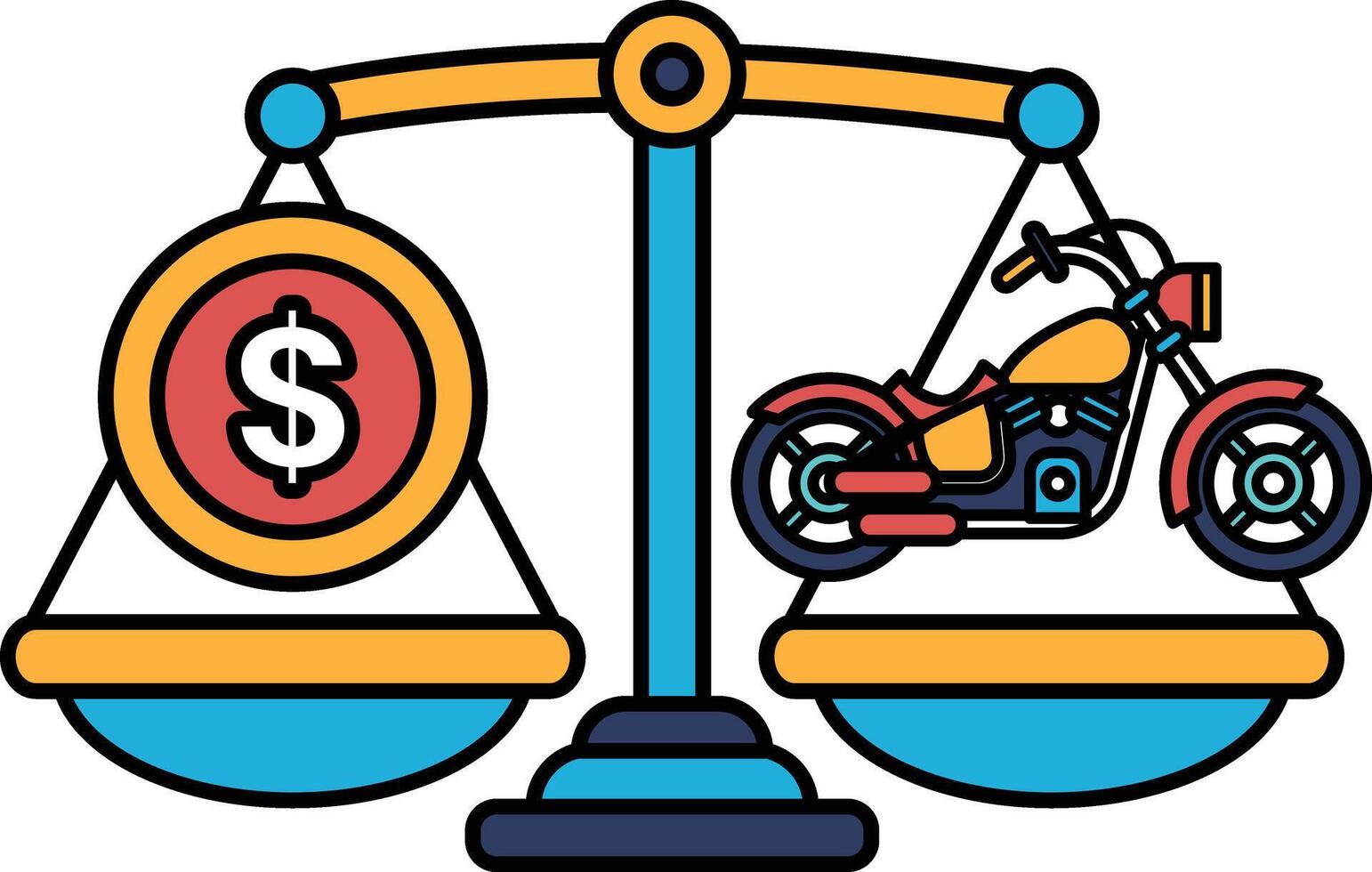 A scale with a dollar sign on one side and a motorcycle on the other vector