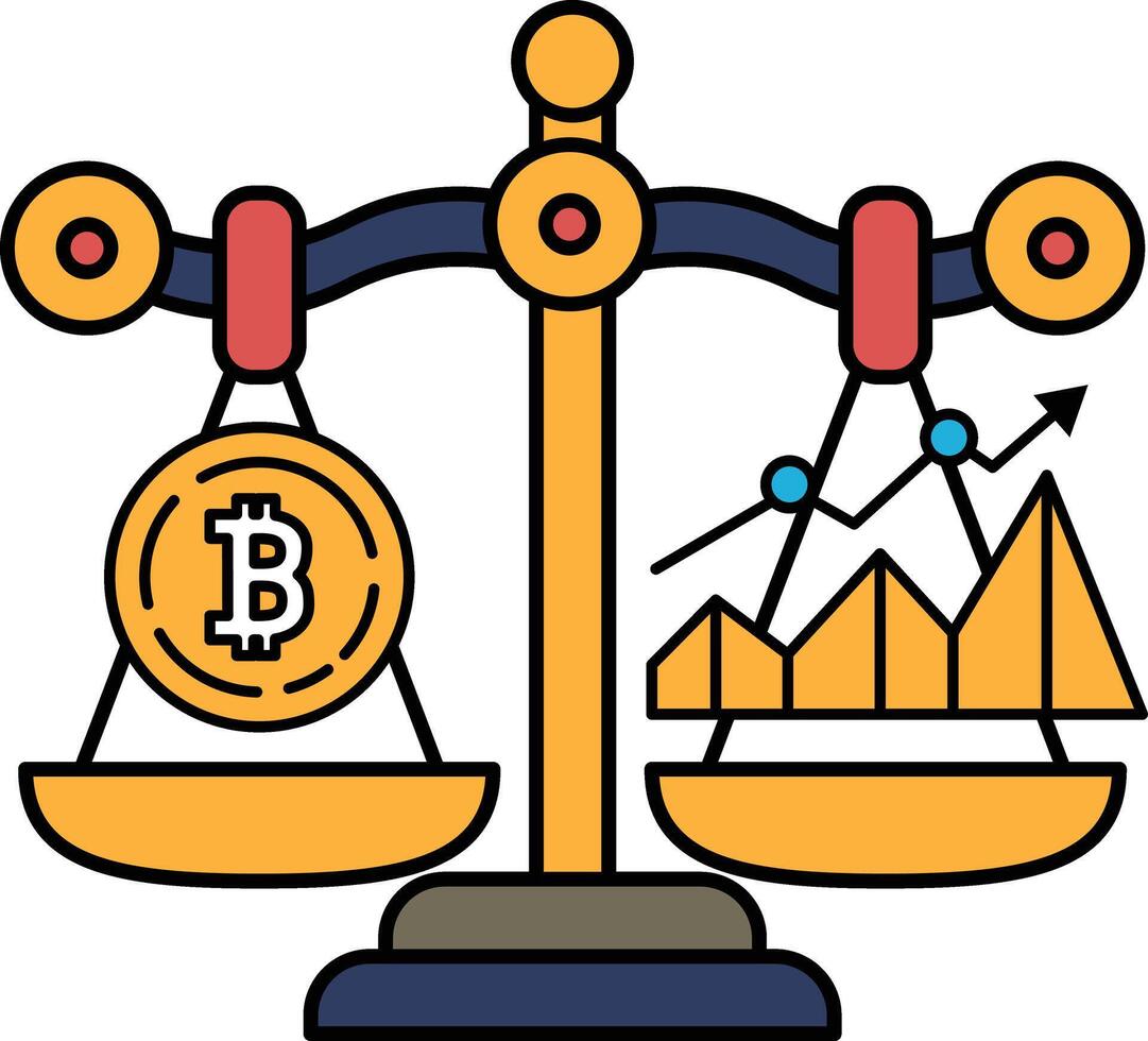 scale with a coin on one side and a graph on the other vector