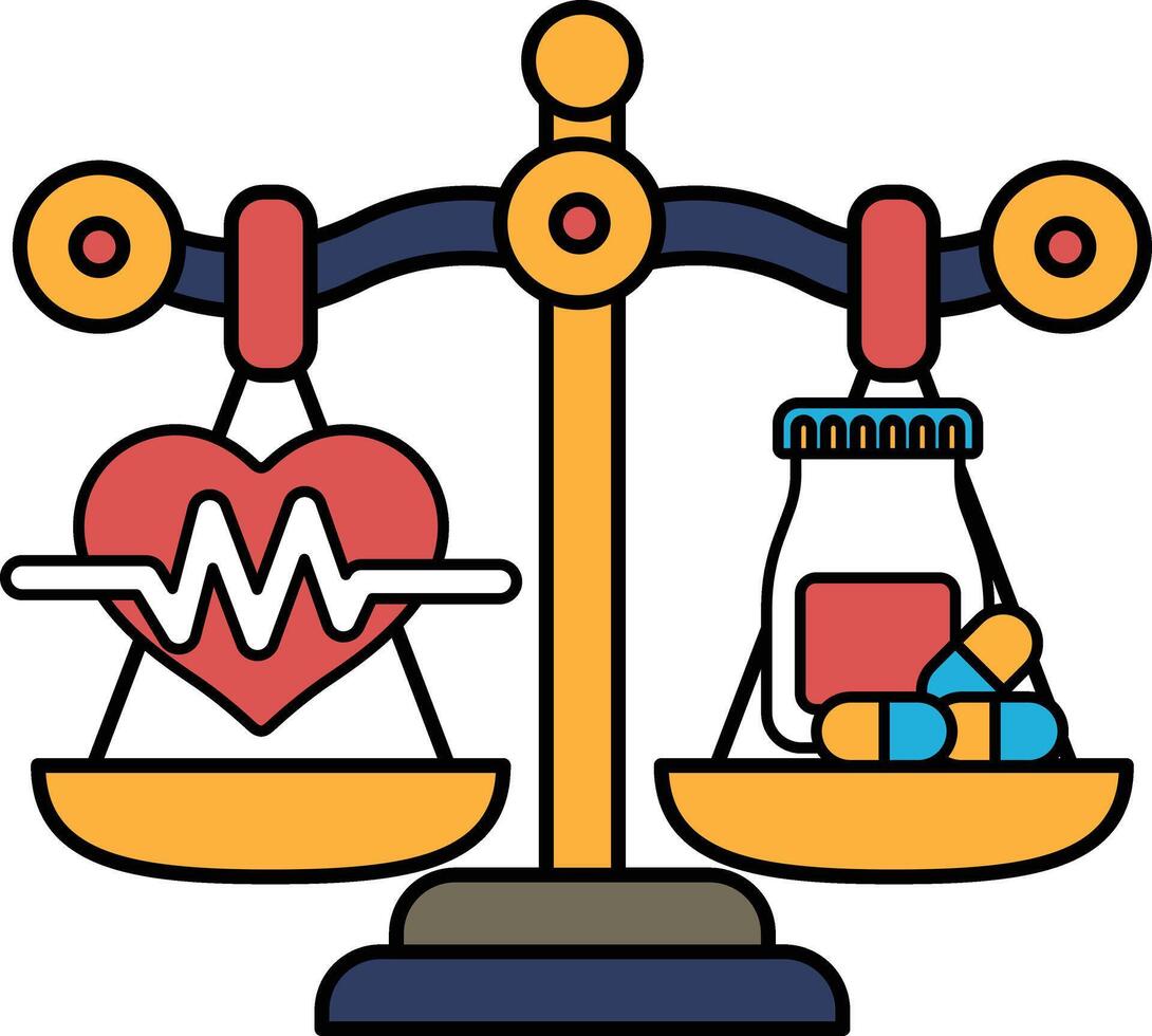 A scale with a heart on one side and pills on the other vector