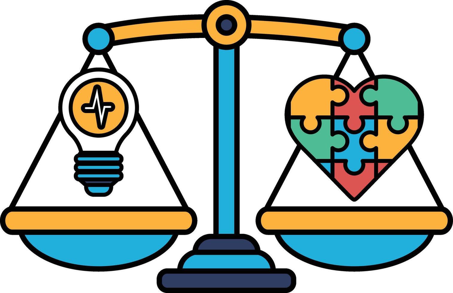 scale with a light bulb on one side and a puzzle piece on the other vector