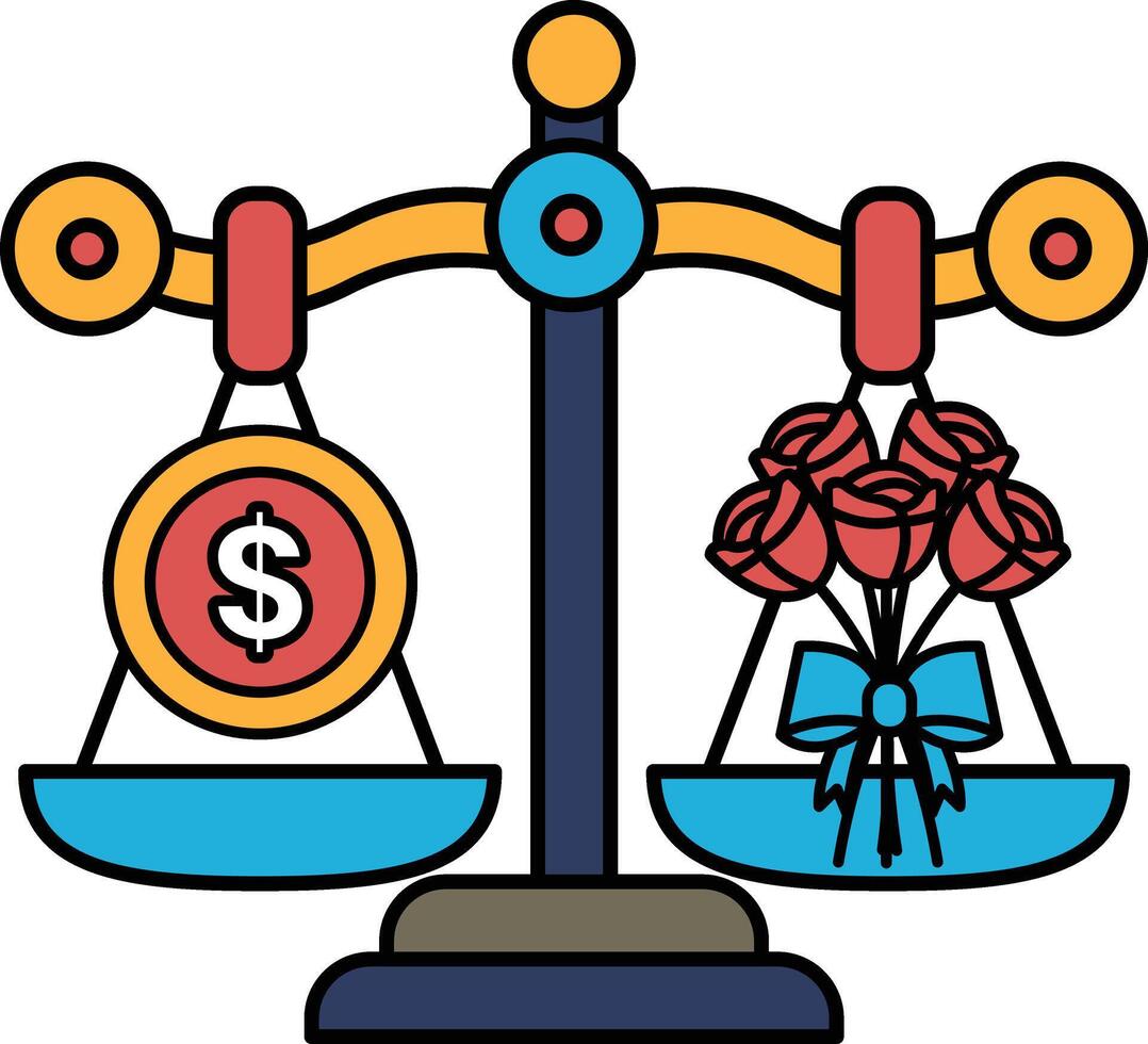 A scale with a dollar sign on one side and roses on the other vector