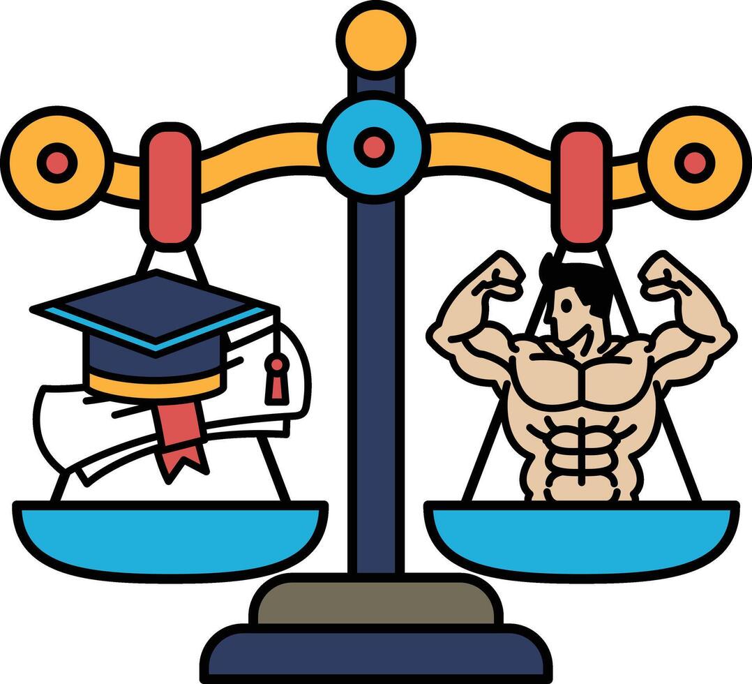A scale with a man on one side and a man with a degree on the other vector