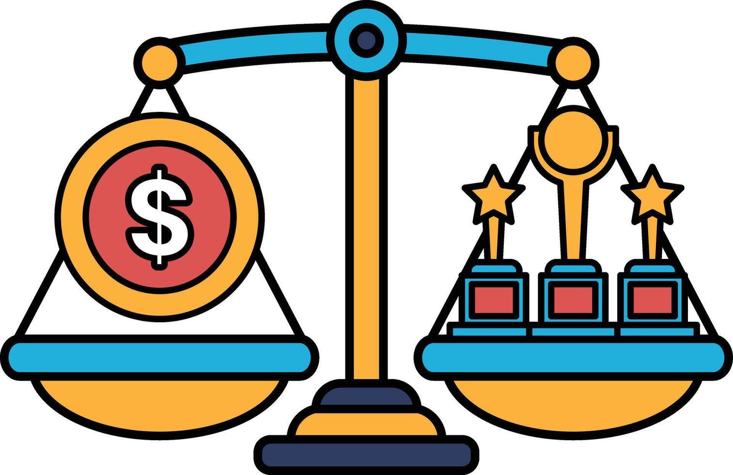 A scale with a dollar sign on one side and three stars on the other vector