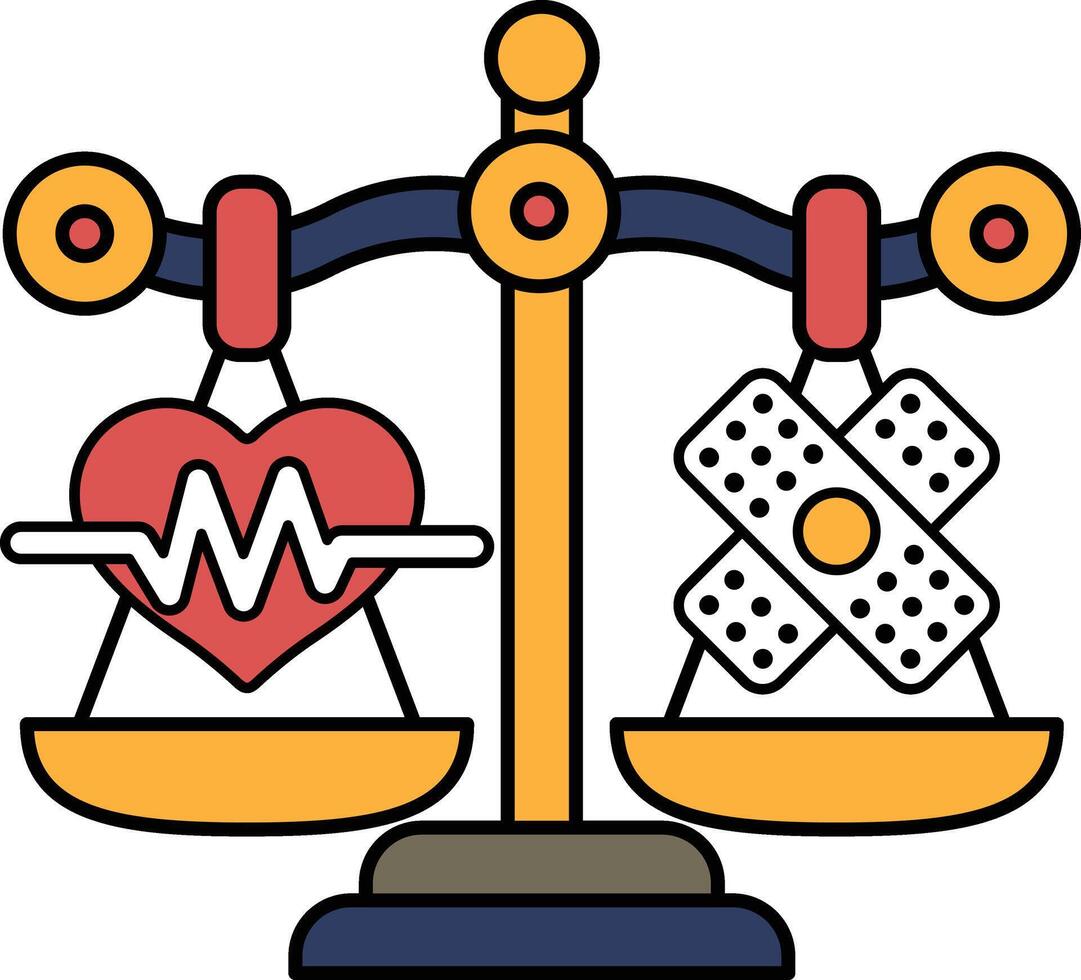 A scale with a heart on one side and a bandaged hand on the other vector