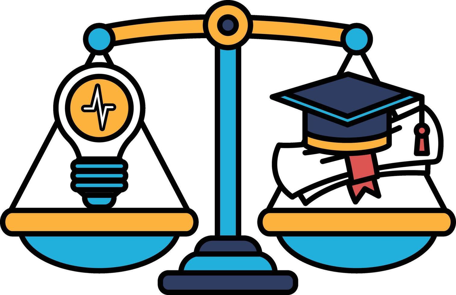 A scale with a light bulb on one side and a graduation cap on the other vector