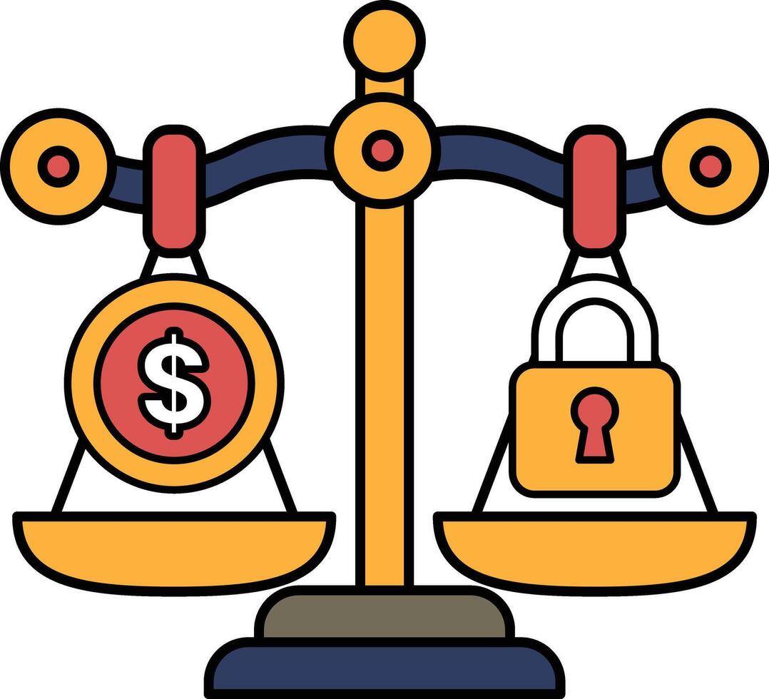 scale with a dollar sign on one side and a lock on the other vector