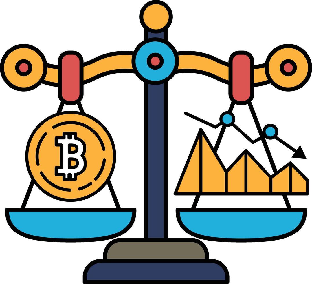 A scale with a coin on one side and a graph on the other vector