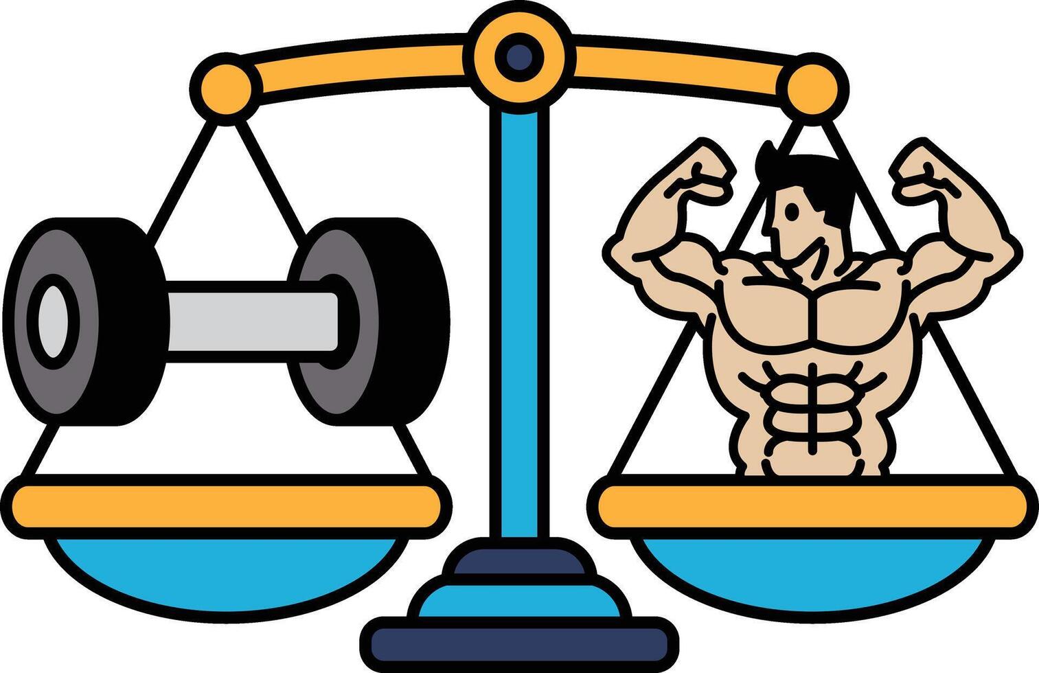 A man with a muscular build is on one side of a scale vector