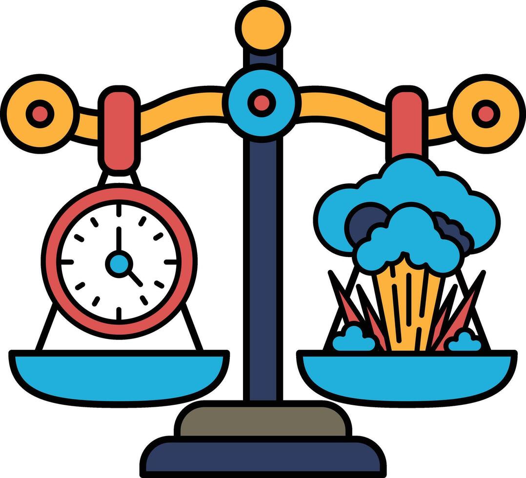 A scale with a clock on one side and a cloud on the other vector