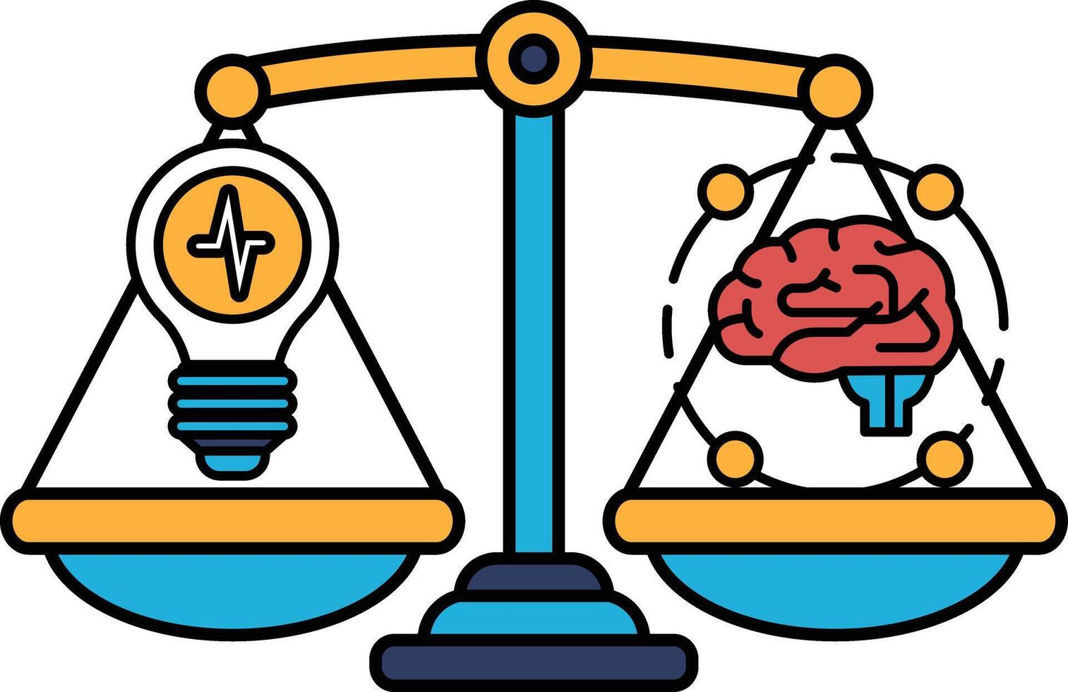 A scale with a light bulb on one side and a brain on the other vector