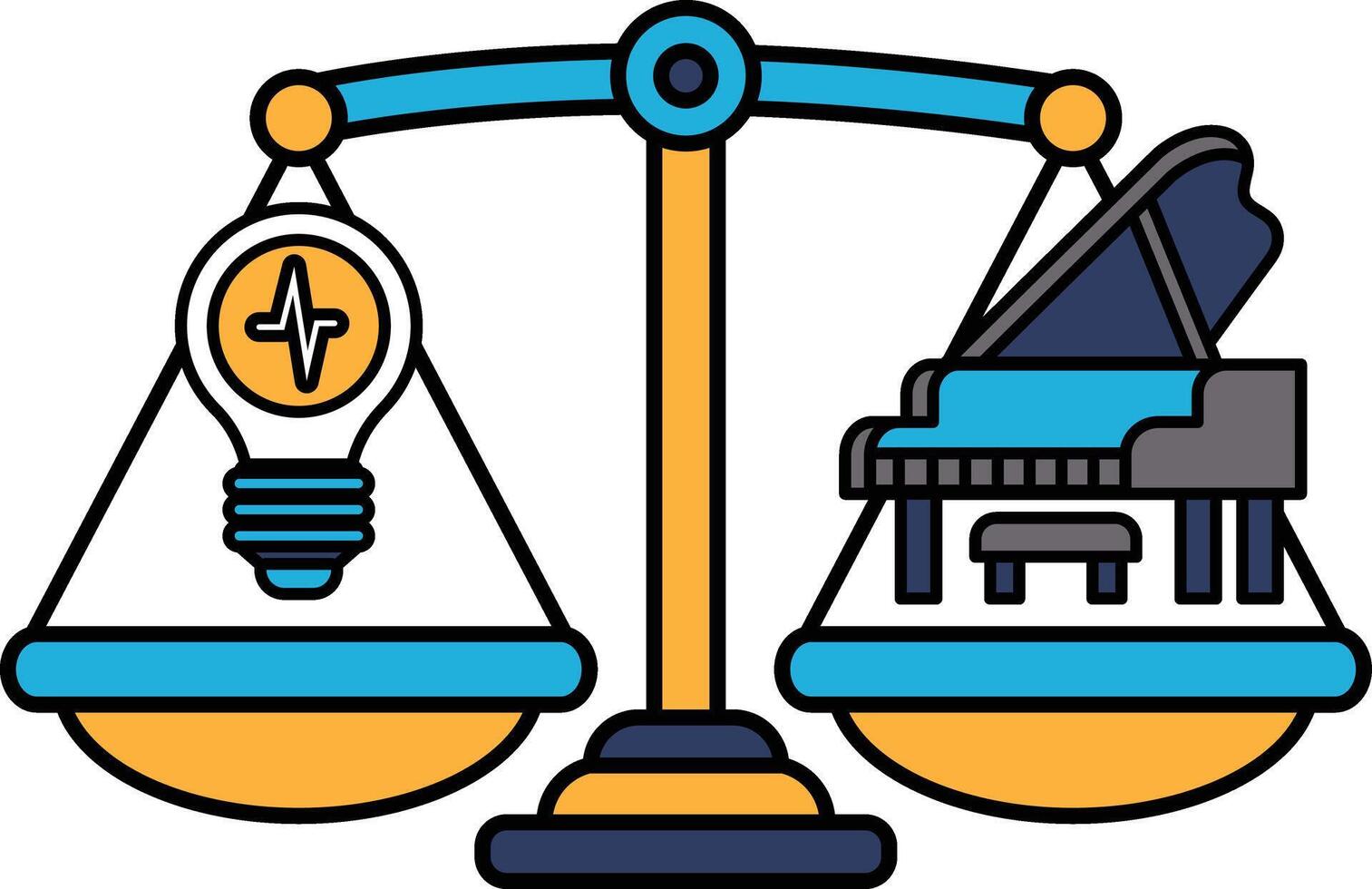 A scale with a light bulb on one side and a piano on the other vector