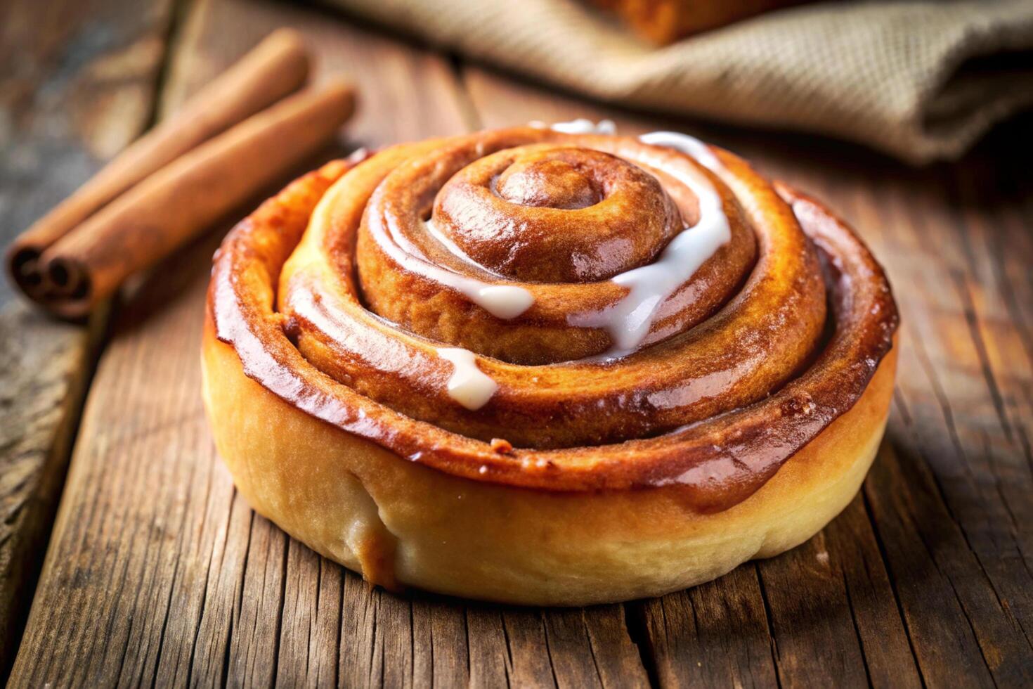 cinnamon rolls on a wooden table photo